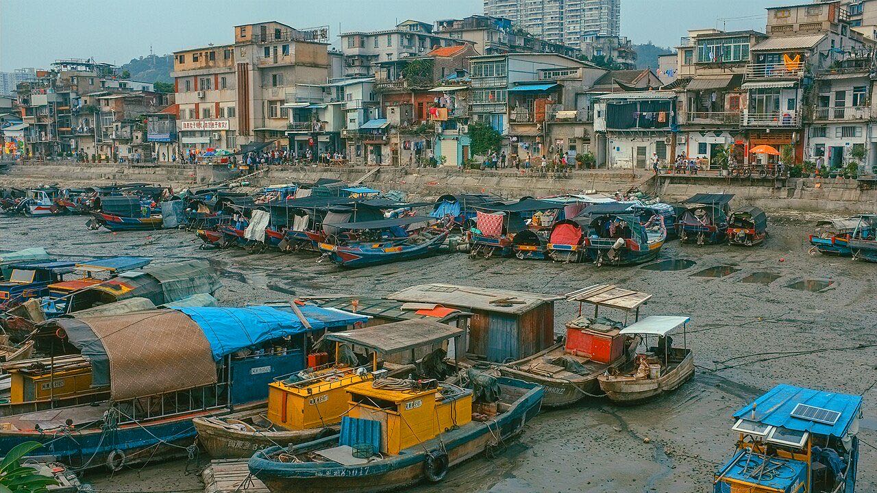 Fishing boats moored in the Shapowei shelter harbor, Xiamen