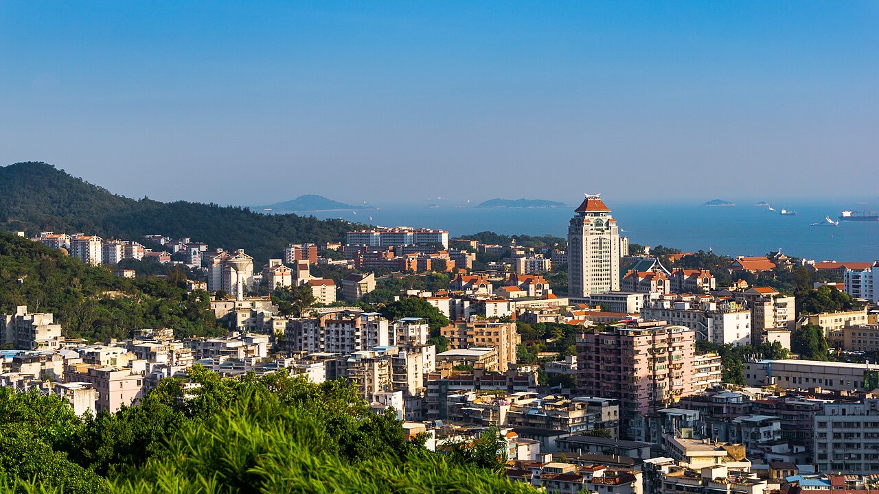 Xiamen University campus and the sea viewed from Hongshan